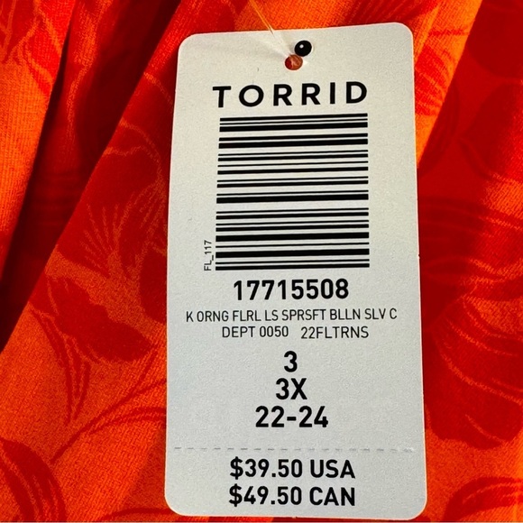 Torrid Women’s Top 3X Orange Print Off Shoulder Cropped - Picture 7 of 14